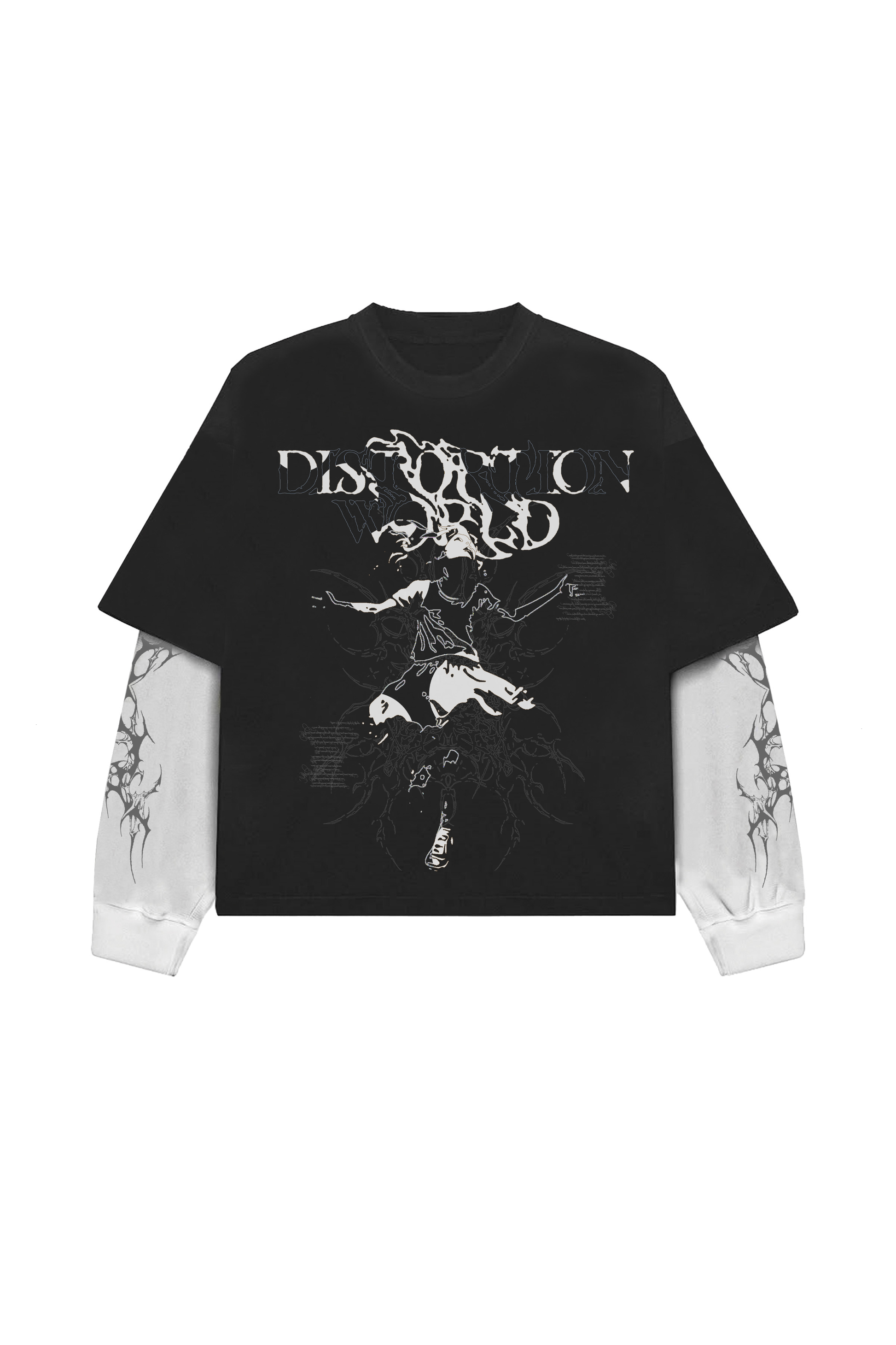 Distortion Designed Oversized B&W Long Sleeve T-shirt