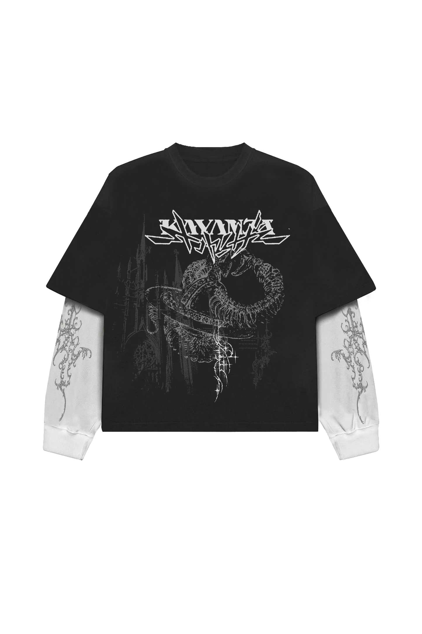 Curse Designed Oversized B&W Long Sleeve T-shirt