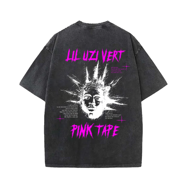 Pink Tape Designed Vintage Oversized T-shirt