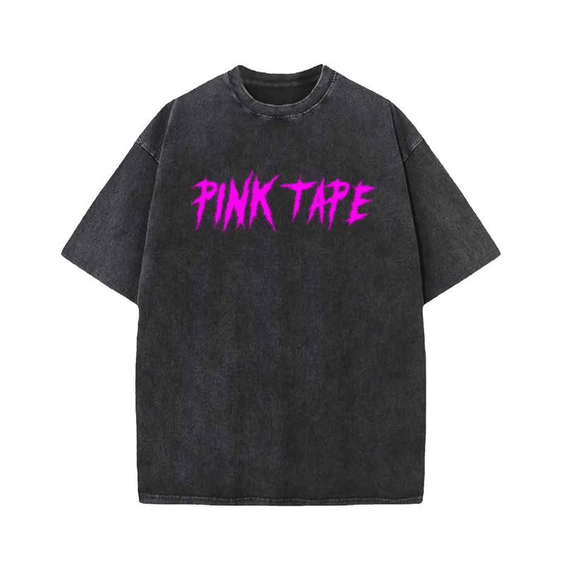 Pink Tape Designed Vintage Oversized T-shirt