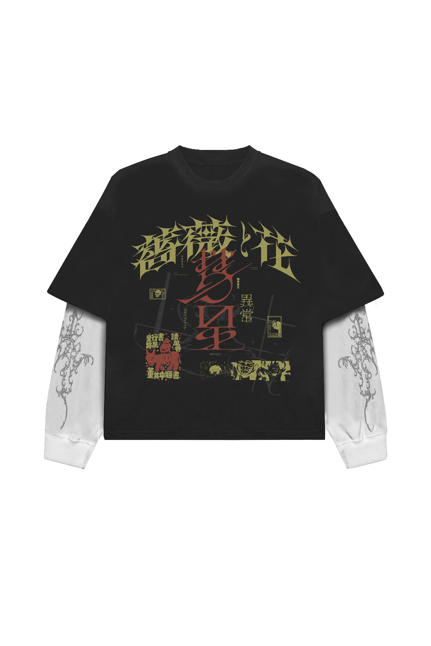 Tokyo Designed Oversized B&W Long Sleeve T-shirt